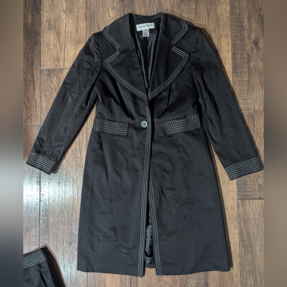 Jones New York Suit Women's Black Lab Coat & Skirt White Accent Size 4 Vintage - Picture 2 of 16